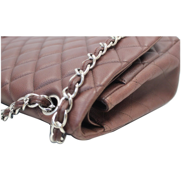 CHANEL Maxi Classic Flap Caviar Leather Shoulder Bag Brown