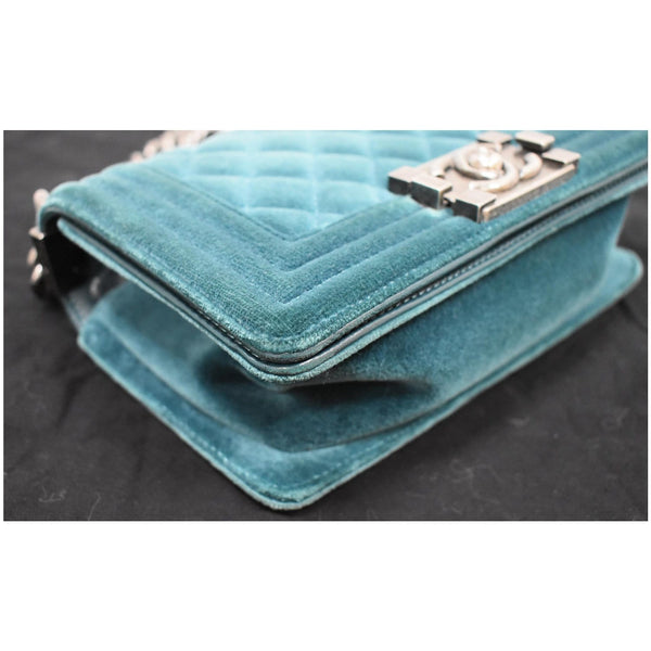 CHANEL Small Boy CC Chain Velvet Shoulder Bag Teal