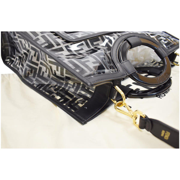 FENDI Runaway Shopper Medium TPU FF Leather Tote Bag Black
