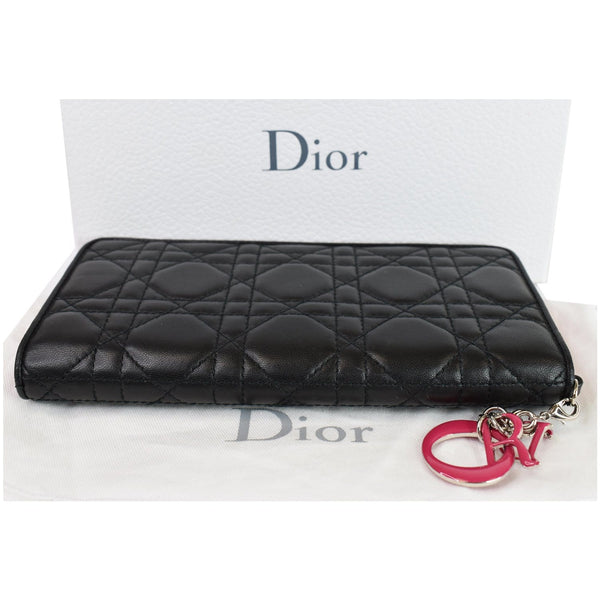 CHRISTIAN DIOR Cannage Lady Dior Charm Leather Wallet Black