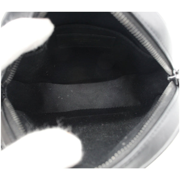 YVES SAINT LAURENT Vinyle Round Chevron Leather Camera Crossbody Bag Black