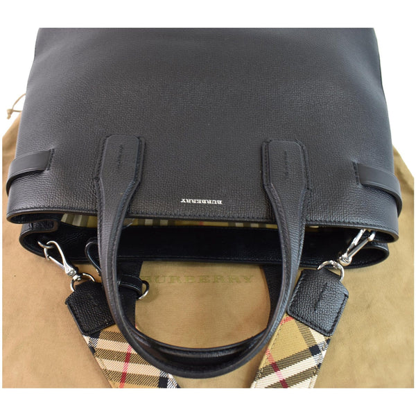 BURBERRY Medium Banner Derby Leather Tote Shoulder Bag Black