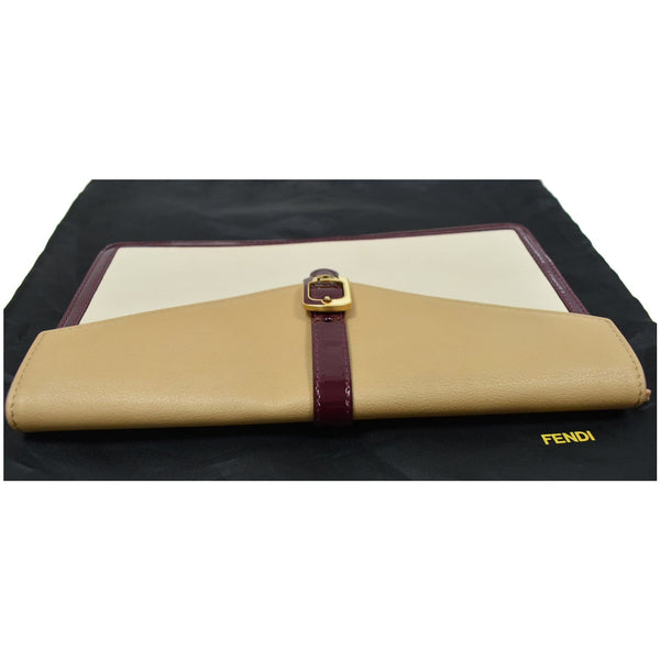 FENDI Tricolor Leather Fendista Envelope Clutch Beige