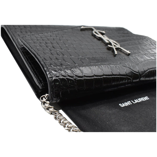 YVES SAINT LAURENT Uptown Crocodile-Embossed Crossbody Chain Wallet Black
