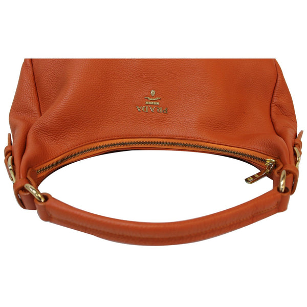 PRADA Vitello Daino Pebbled Leather Hobo Bag Orange