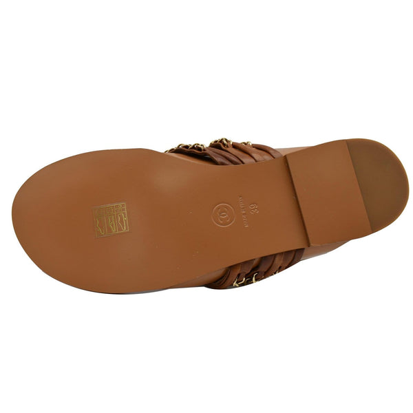 Chanel Thong CC Charm Leather Flat Sandals Brown