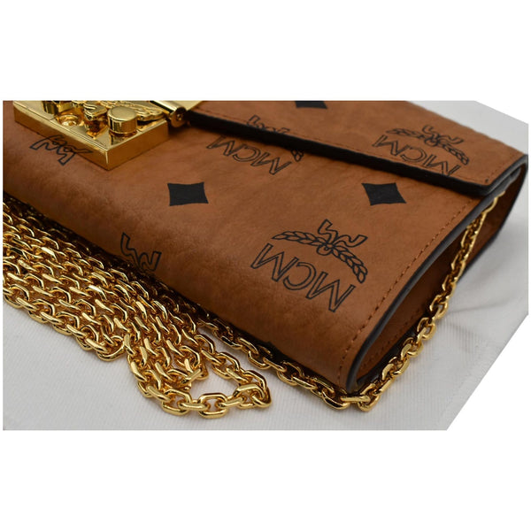 MCM Patricia Visetos Monogram Crossbody Chain Wallet Cognac