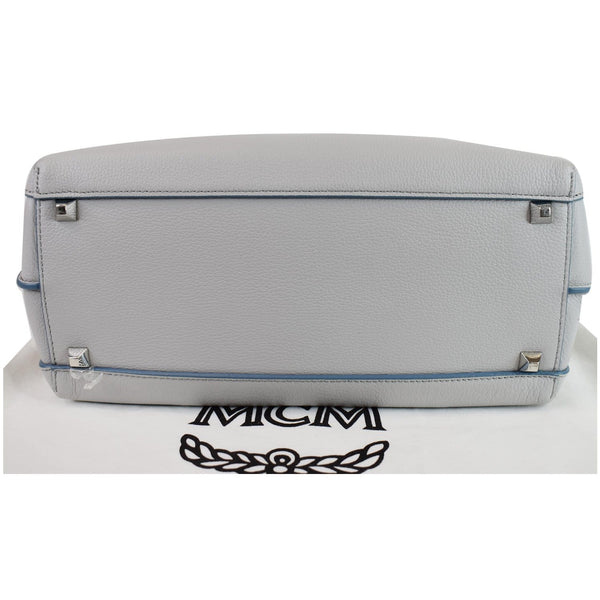 MCM Milla Medium Top Handle Leather Tote Shoulder Bag Light Blue