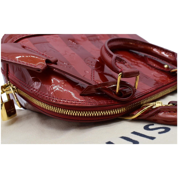 LOUIS VUITTON Rayures Alma BB Vernis Leather Satchel Crossbody Bag Pomme D'Amour