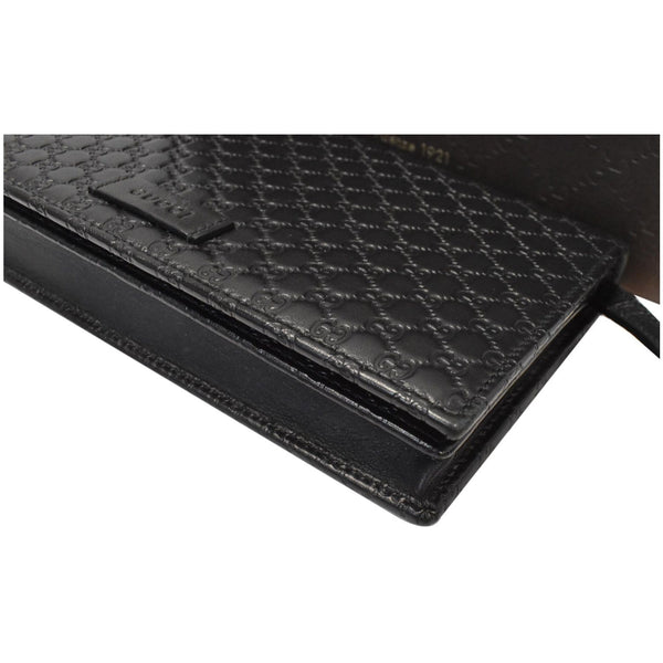GUCCI GG Micro Guccissima Leather Crossbody Wallet Black 466507