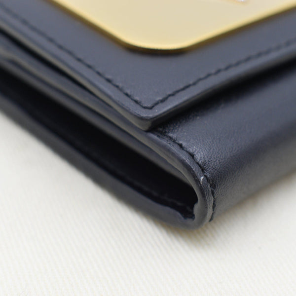 FENDI Monster Eyes Continental Smooth Leather Wallet Black