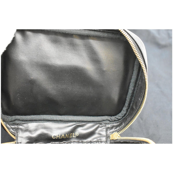 CHANEL Vintage Vanity Case Leather Chain Cosmetic Bag Black