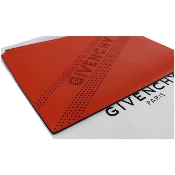 GIVENCHY Emblem Perforated Leather Pouch Bag Red