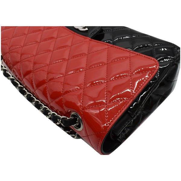 CHANEL Medium Double Flap Quilted Patent Leather Shoulder Bag Black/Red