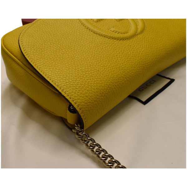 GUCCI Soho Chain Flap Leather Shoulder Bag Yellow 536224