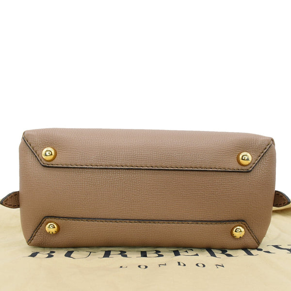 BURBERRY Banner Derby Small House Check Leather Tote Shoulder Bag Pale Taupe