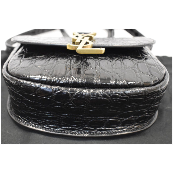 YVES SAINT LAURENT Kaia Small Crocodile Embossed Leather Satchel Bag Black
