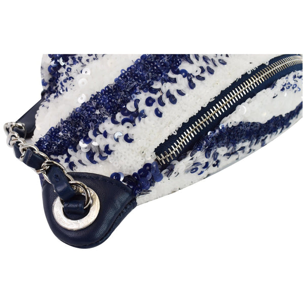 Chanel Sequin Fanny Pack Leather Waist Bag corner focused