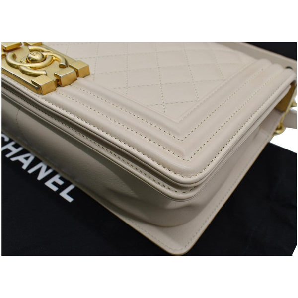 CHANEL Medium Boy Flap Calfskin Leather Shoulder Bag Light Cream