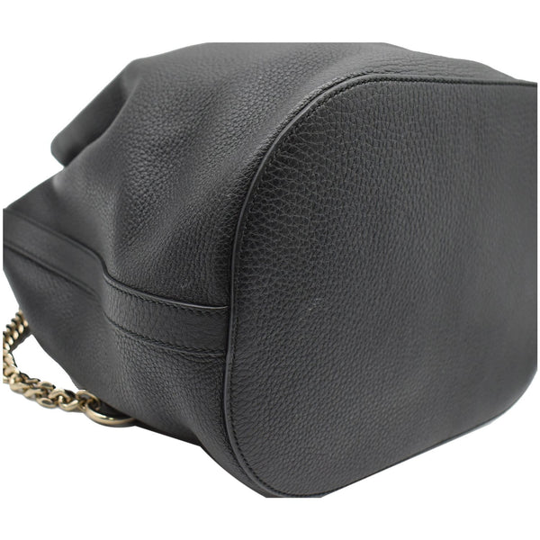 GUCCI Miss Bamboo Medium Leather Bucket Shoulder Handbag Black 387613