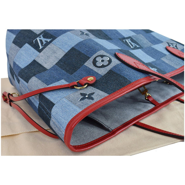 Louis Vuitton Neverfull MM Patchwork Monogram Denim Bag - blue checks