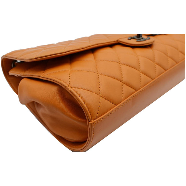 CHANEL Classic Flap Drawstring Quilted Lambskin Leather Shopper Shoulder Bag Orange