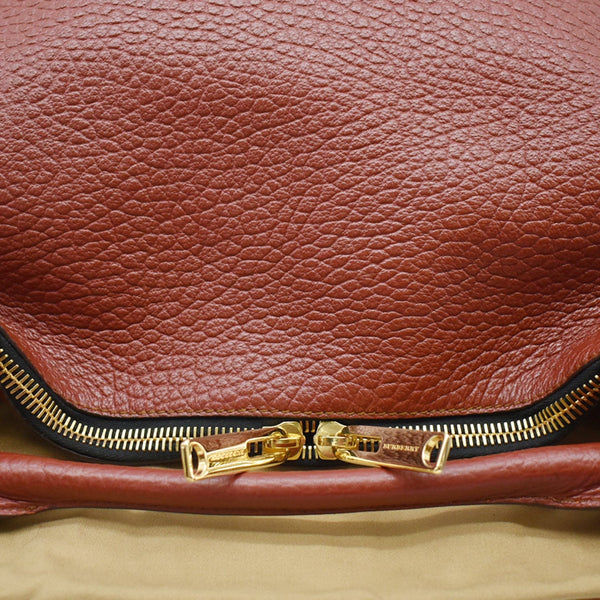 BURBERRY Ledbury Heritage Grained Leather Hobo Shoulder Bag Red