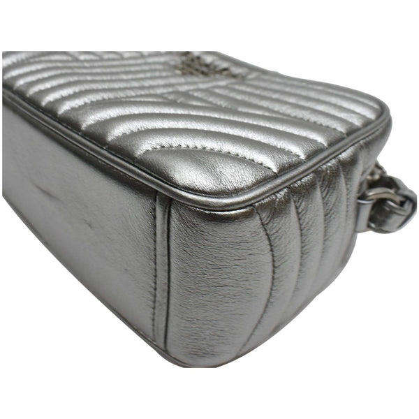 PRADA Diagramme Leather Crossbody Bag Metallic Silver