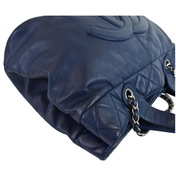 CHANEL Soft CC Shopping Leather Tote Shoulder Bag Blue