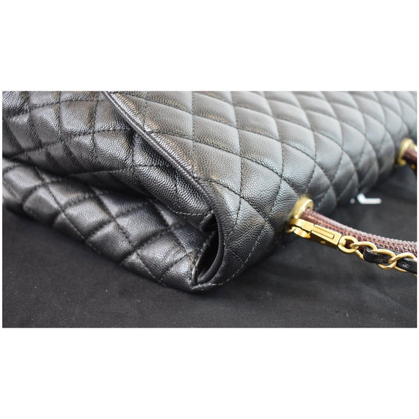 Chanel Large Coco Quilted Caviar Lizard Handle bag corner