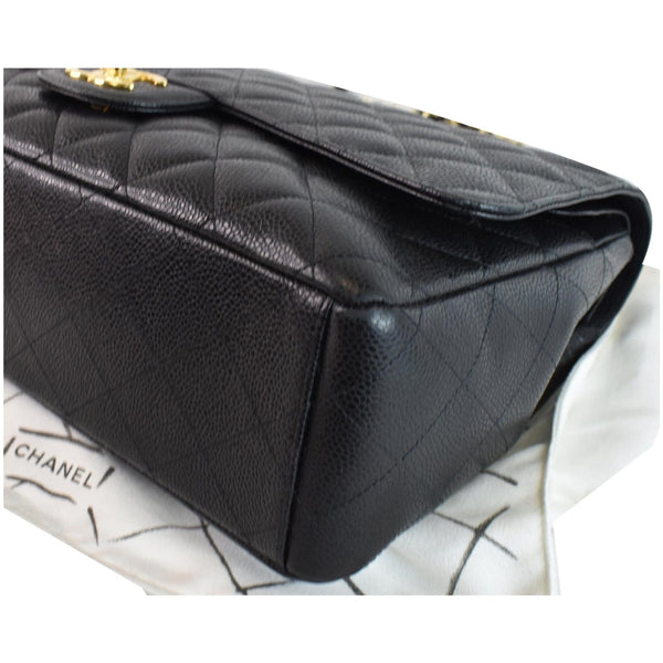 CHANEL Maxi Double Flap Caviar Leather Shoulder Bag Black