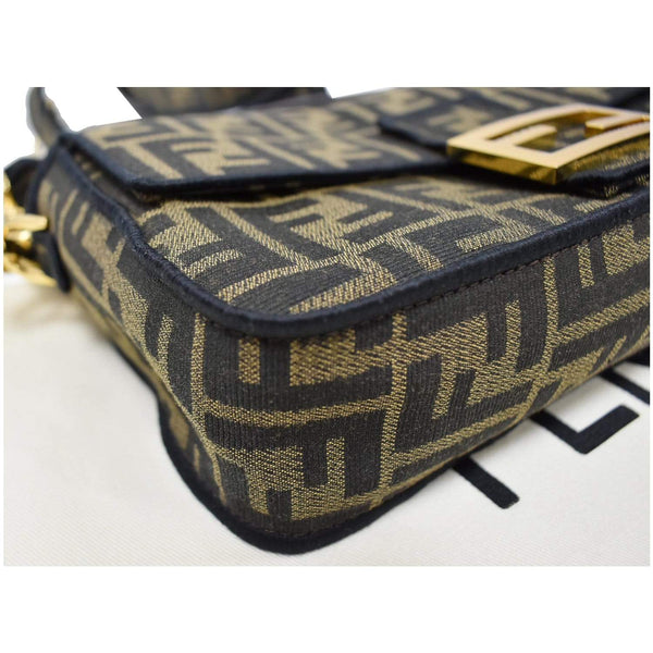 Fendi Mini Baguette Zucca Canvas Shoulder Bag - round corner