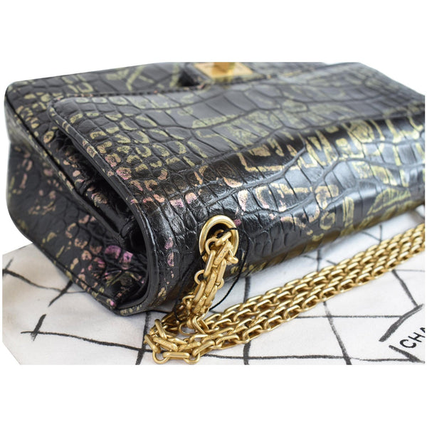 CHANEL Reissue 2.55 Flap Crocodile Embossed Graffiti Shoulder Bag Black