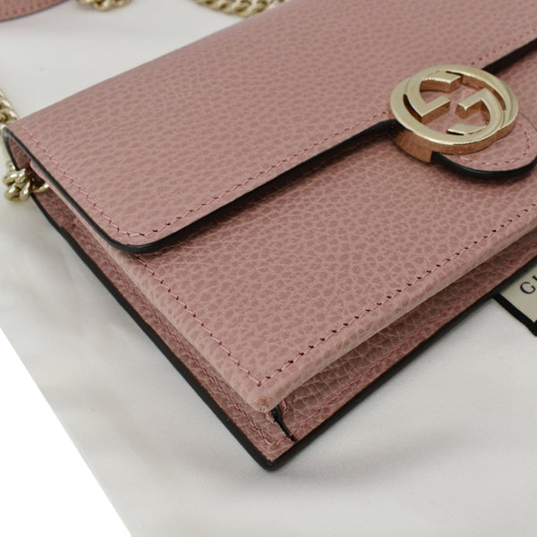 GUCCI Dollar Interlocking G Calfskin Leather Chain Wallet Crossbody Bag Soft Pink 510314