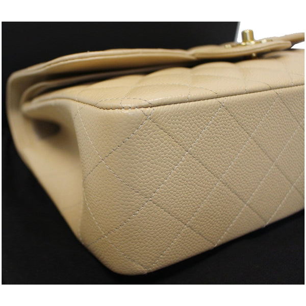 CHANEL Jumbo Double Flap Caviar Leather Shoulder Bag Beige