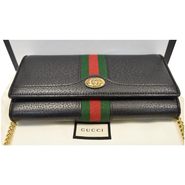 GUCCI Ophidia GG Web Leather Wallet On Chain Bag Black 546592