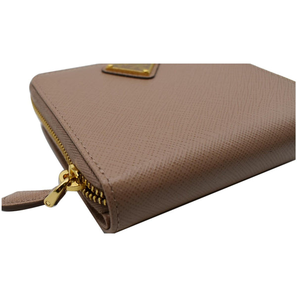 PRADA Small Saffiano Leather Zip Around Wallet Cameo Beige