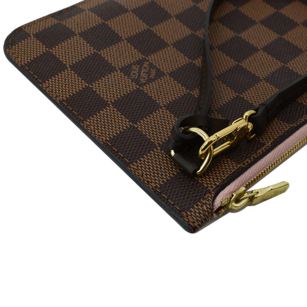 LOUIS VUITTON Pochette Wristlet Pouch Damier Ebene Neverfull MM Rose Ballerine