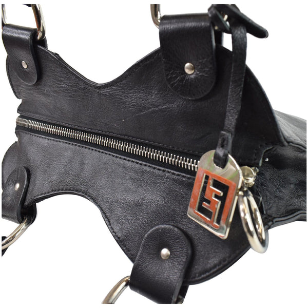 FENDI Devil Trapezio Top Handle Calfskin Tote Shoulder Bag Black