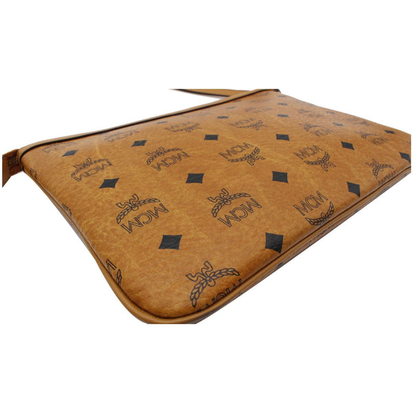 MCM Visetos Monogram Coated Canvas Wristlet Zip Pouch Cognac