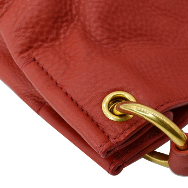 PRADA Vitello Phenix Leather Embossed Logo Hobo Bag Red