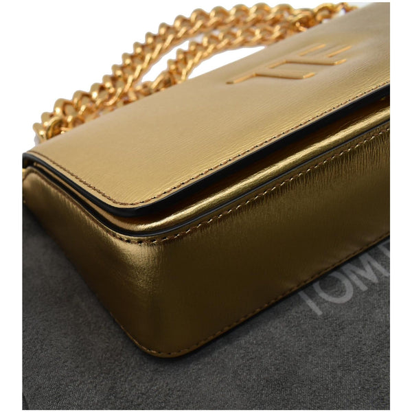 TOM FORD Triple Chain Small Embellished Metallic Leather Shoulder Bag Gold