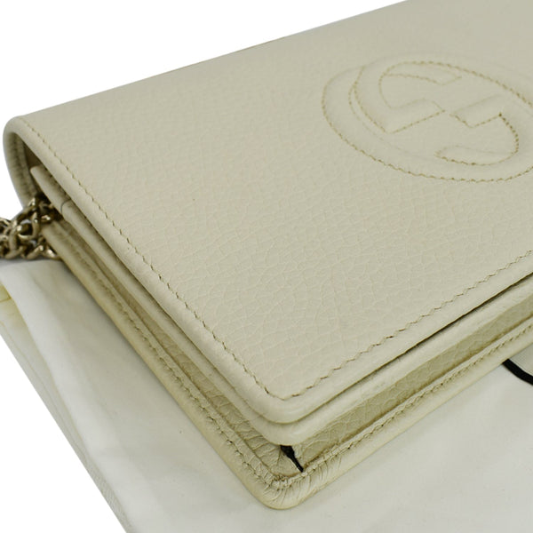 GUCCI Mini Soho Pebbled Leather Wallet On Chain Crossbody Bag Cream 598211