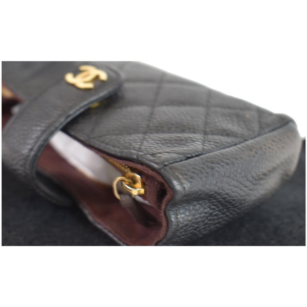 Chanel Quilted Caviar Leather Mini Phone Holder Clutch corner look\