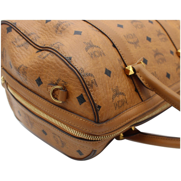 MCM Visetos Signature Leather Boston Bag Cognac