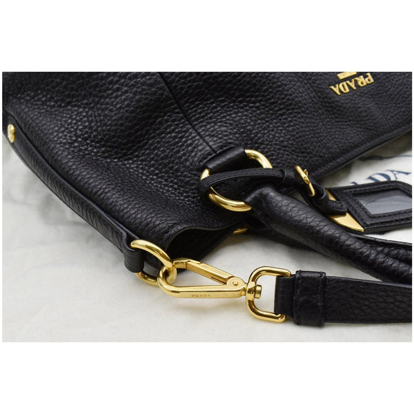 PRADA Sughero Vitello Daino Leather Tote Shoulder Bag Black