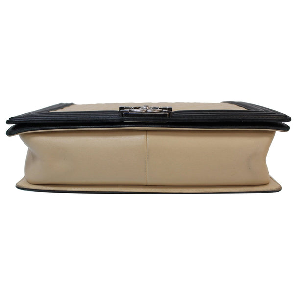 CHANEL Bi-Color Large Boy Flap Quilted Lambskin Leather Shoulder Bag Beige