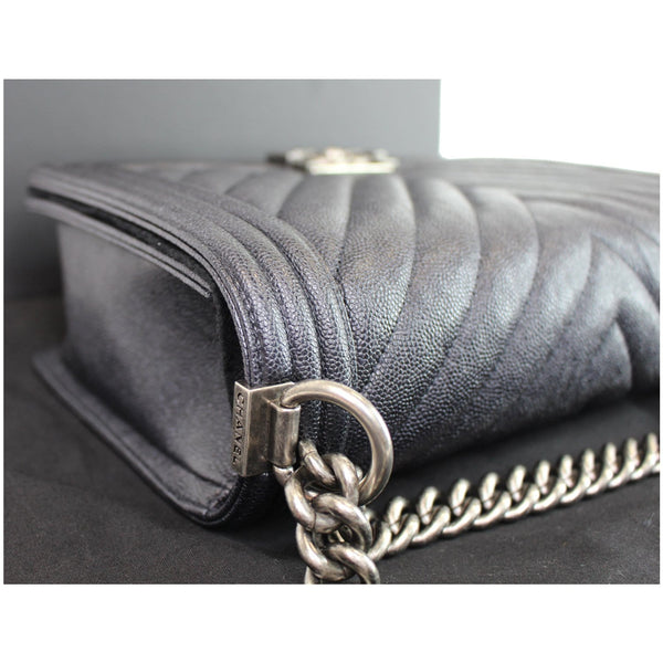 Chanel Boy New Medium Chevron Caviar Shoulder Bag Navy