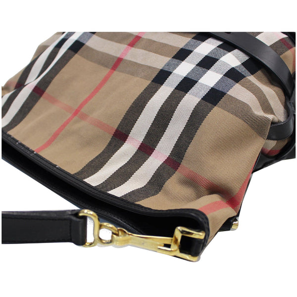 BURBERRY Bridle House Check Canvas Gosford Hobo Bag Black