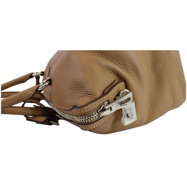 PRADA Inchiostro Vitello Daino Leather Double Handle Satchel Bag Tan